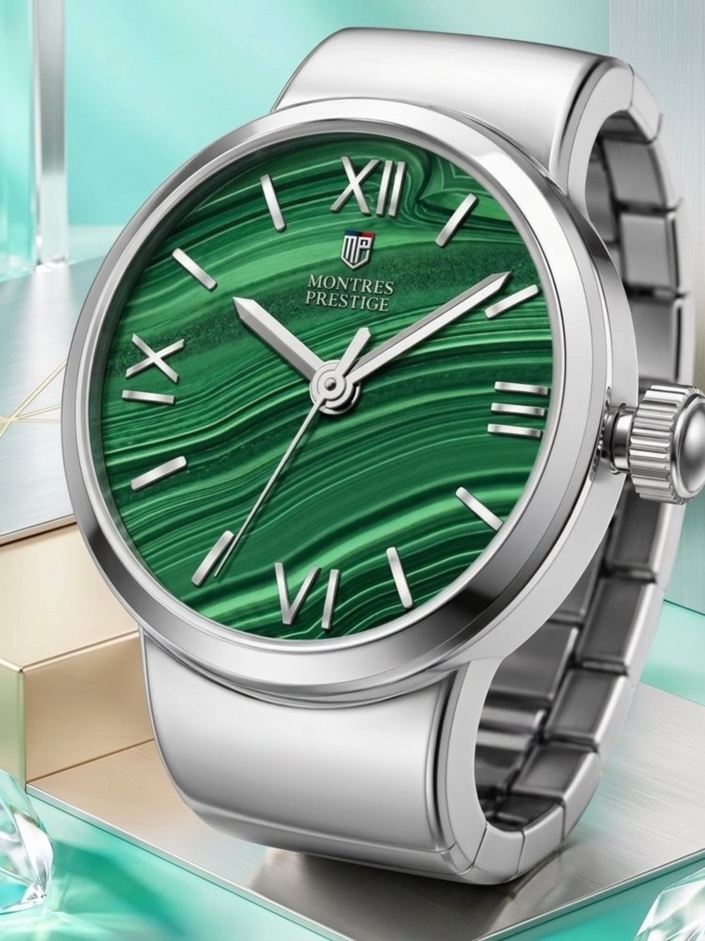 Montres Prestige Luxury Emerald Green Mini Ring Watch 316L Steel sizes 4-12 22MM